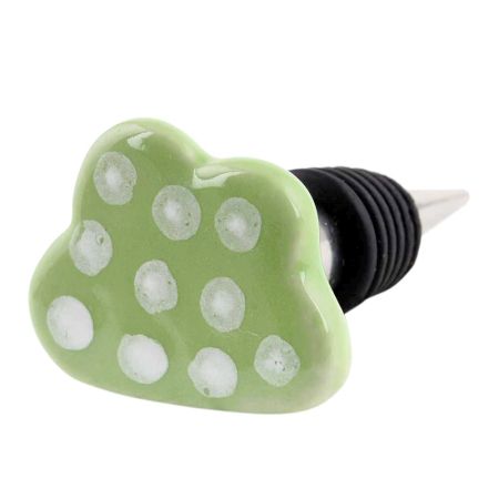 Lime White Dot Cloud Ceramic Wine Bottle Stopper